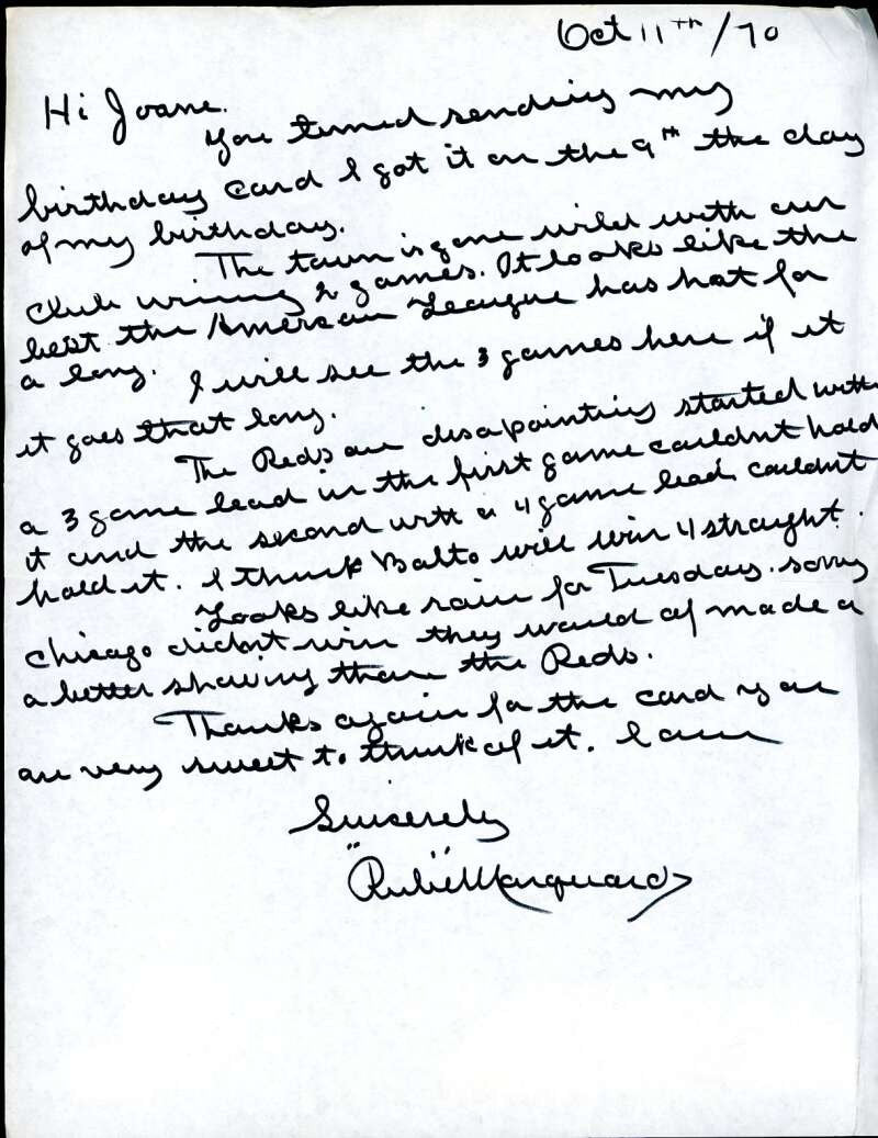 Rube Marquard PSA DNA Signed 1970 Personal Letter His Baseball Predictions Auto