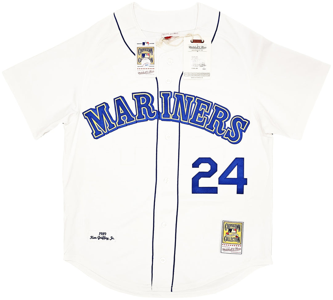 Mariners Ken Griffey Jr. Auto White Auth Mitchell Ness 1989 Cooperstown Jersey L