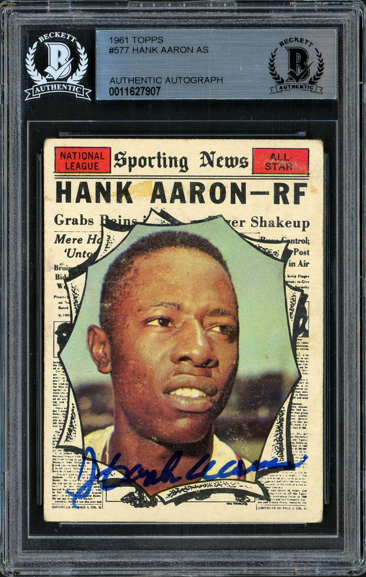 Hank Aaron Signed 1961 Topps Card 577 Milwaukee Braves Beckett #11627907