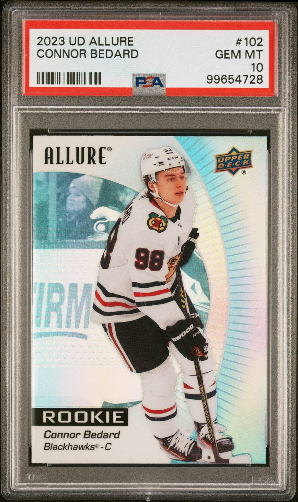Graded 2023 Upper Deck Allure Connor Bedard #102 Rookie RC Hockey Card PSA 10