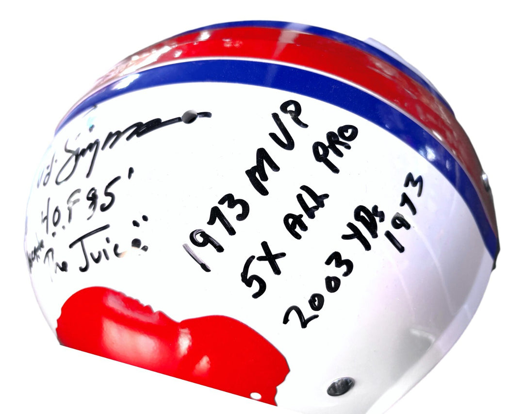 OJ Simpson Signed Career Stats Inscribed Bills TK 1965-73 Helmet COA JSA O.J.