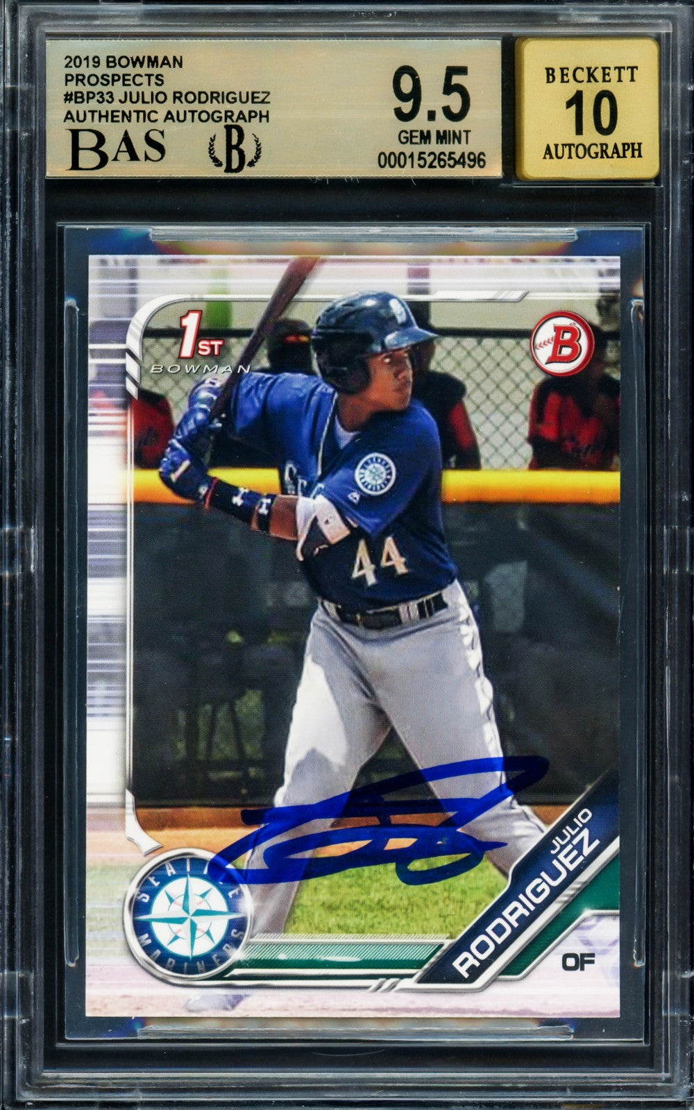 Julio Rodriguez Auto 2019 1st Bowman Paper RC BP33 BGS 9.5 Sig 10 Beckett