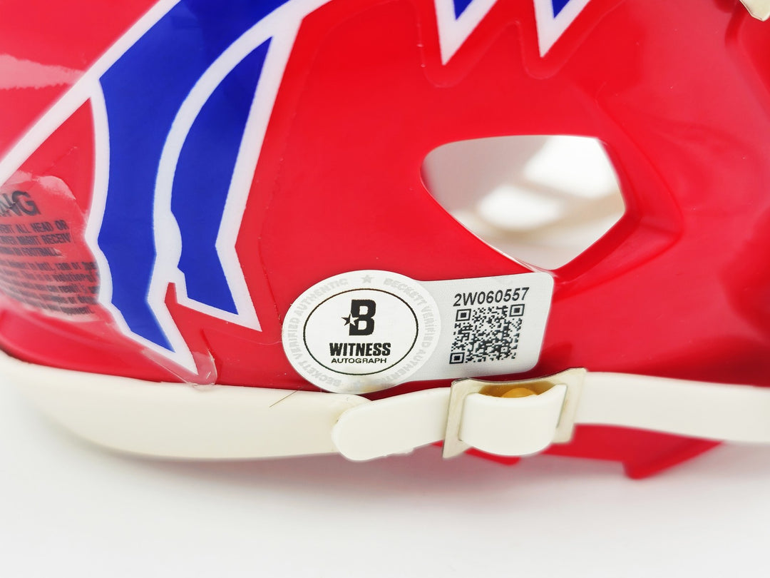 Bruce Smith Signed Bills Red Throwback 1987-2001 Speed Mini Helmet Beckett Wit