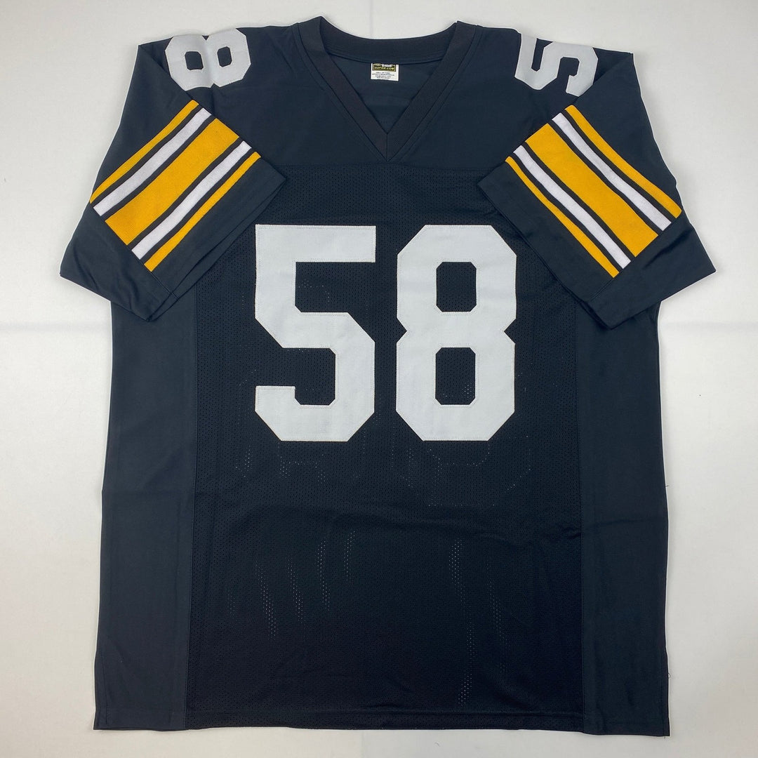 Autographed/Signed Jack Lambert HOF 90 Pittsburgh Black Jersey JSA COA