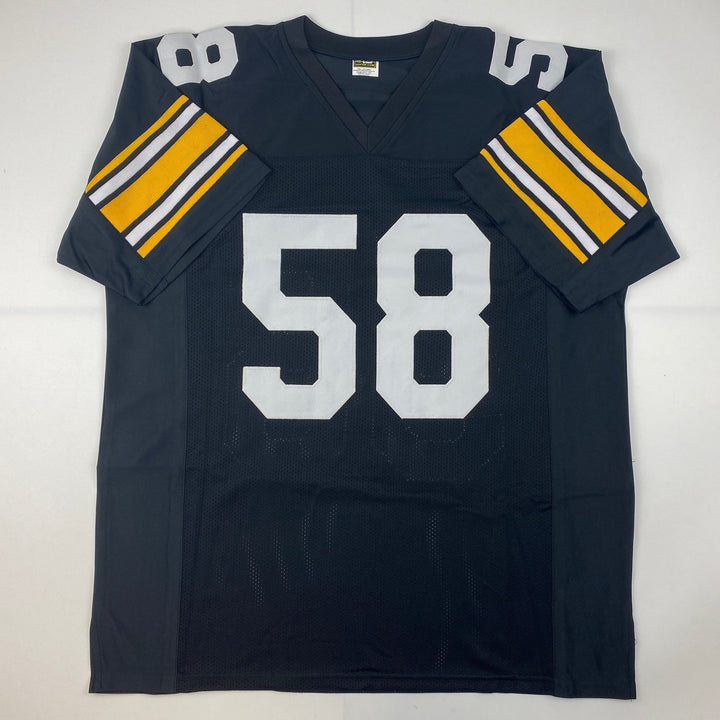Autographed/Signed Jack Lambert HOF 90 Pittsburgh Black Jersey JSA COA