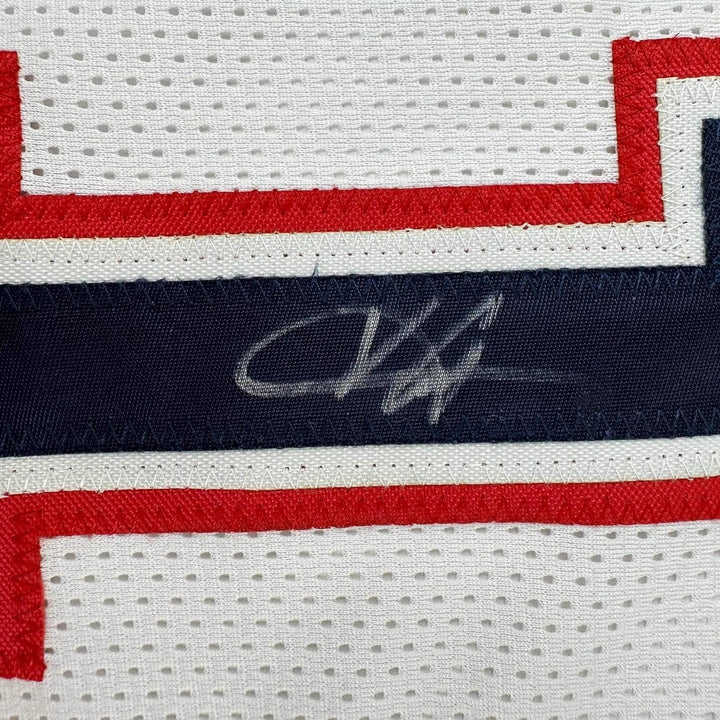 Framed Signed Vince Carter 35x39 New Jersey White Jersey PSA COA