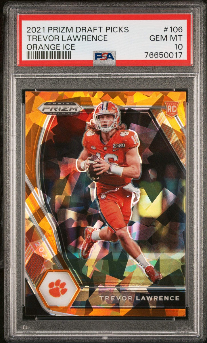 Graded 2021 Panini Prizm DP Trevor Lawrence #106 Orange Ice Football Card PSA 10