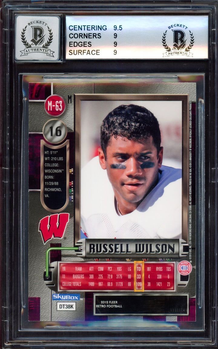 Russell Wilson Auto 2012 Fleer Retro Metal Universe RC M-63 BGS 9 Sig 10 Beckett