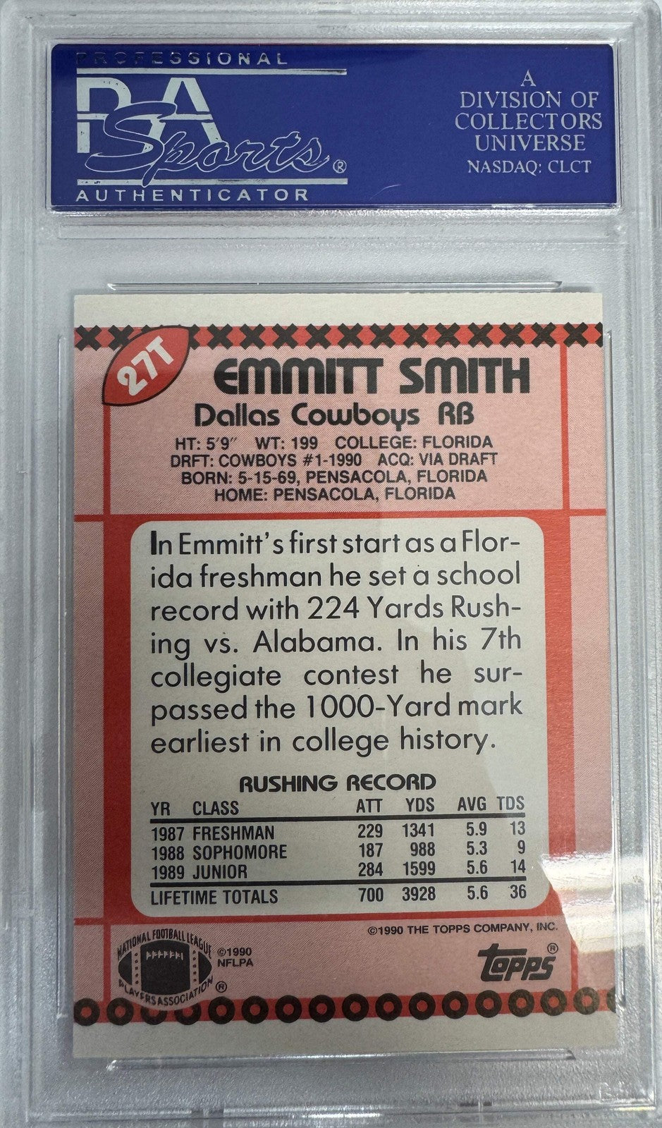 Graded 1990 Topps Traded Emmitt Smith #27T Rookie RC Card PSA 10 Gem Mint