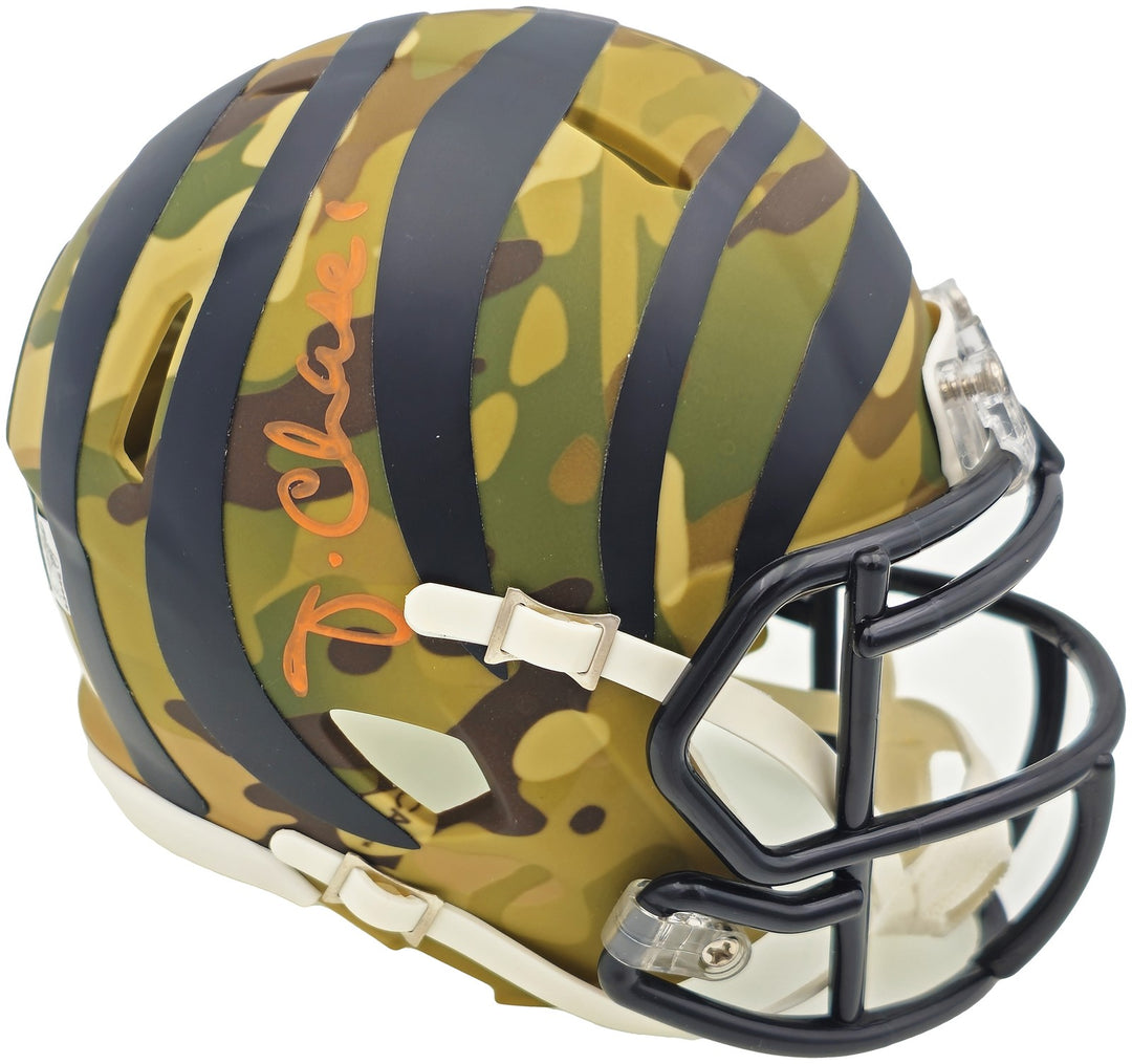 Ja'Marr Chase Signed Cincinnati Bengals Camo Speed Mini Helmet Beckett Wit