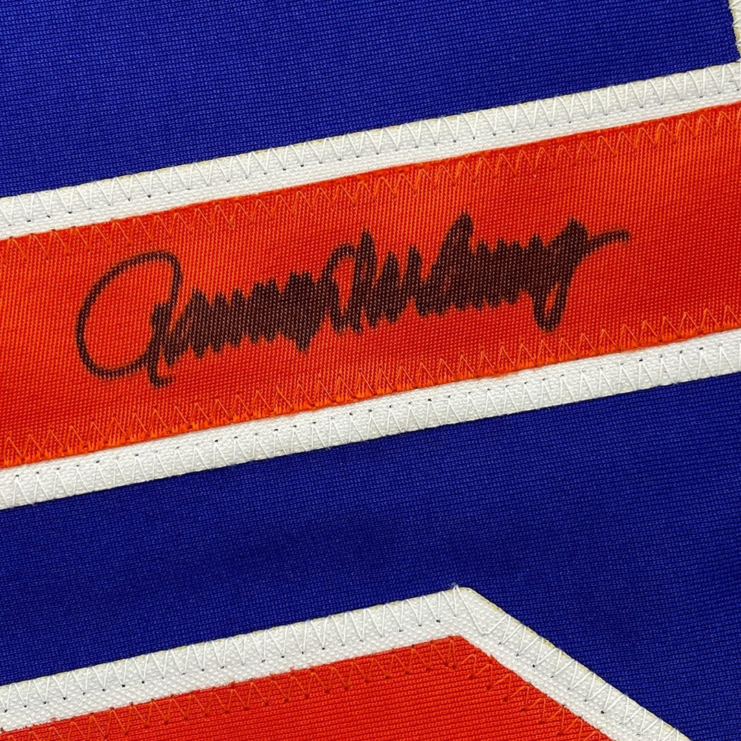 Framed Autographed/Signed Ron Darling 35x39 New York Blue Jersey JSA COA