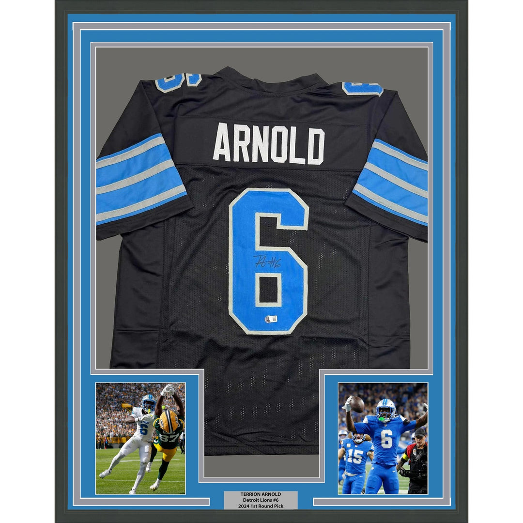 Framed Autographed/Signed Terrion Arnold 35x39 Detroit Black Jersey BAS COA