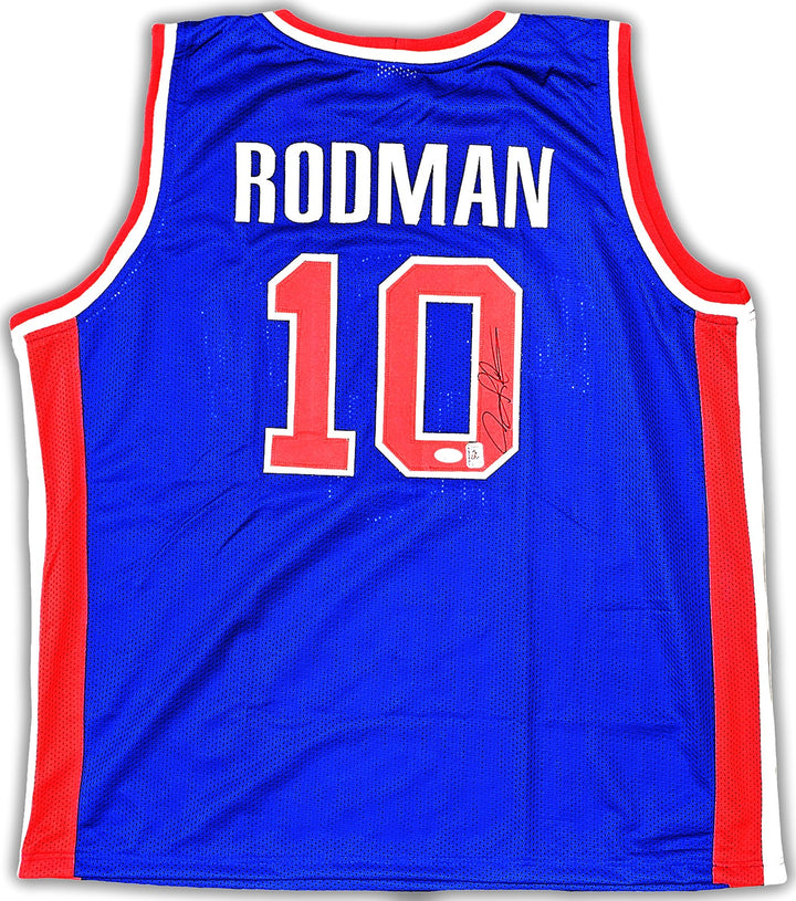 Detroit Pistons Dennis Rodman Autographed Signed Blue Jersey JSA