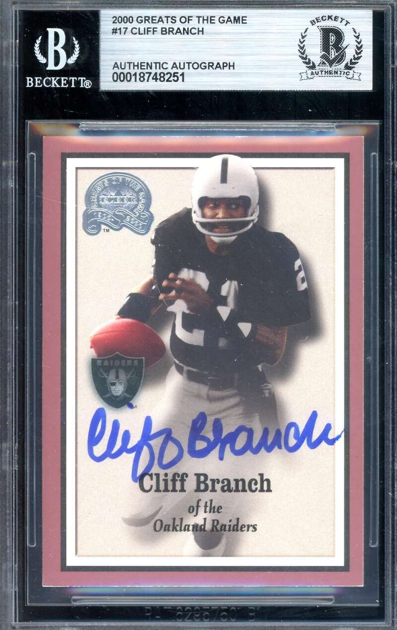 Cliff Branch Beckett BAS Signed 2000 Fleer Greats of The Game Autograph Raiders