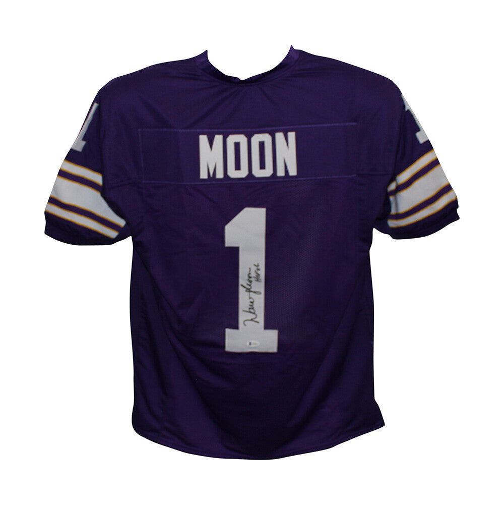 Warren Moon Autographed/Signed Pro Style Purple XL Jersey HOF BAS 31160