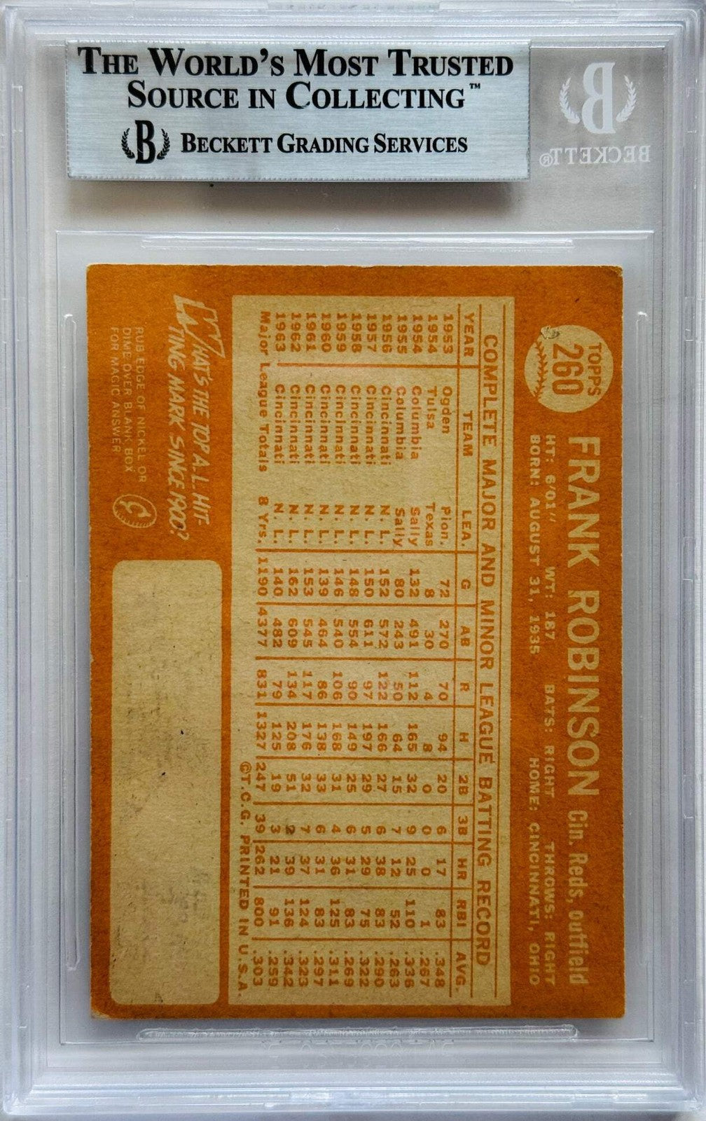 Frank Robinson Autographed 1964 Topps Card #260 (Beckett)