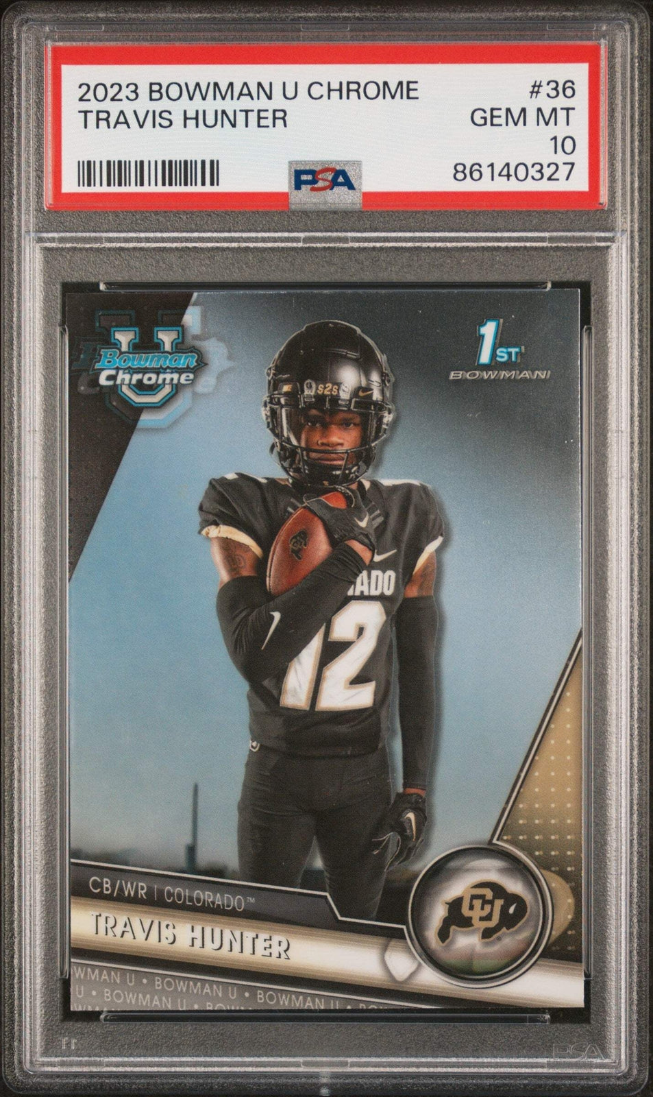 Graded 2023 Topps Bowman U Chrome Travis Hunter #36 Rookie Football Card PSA 10
