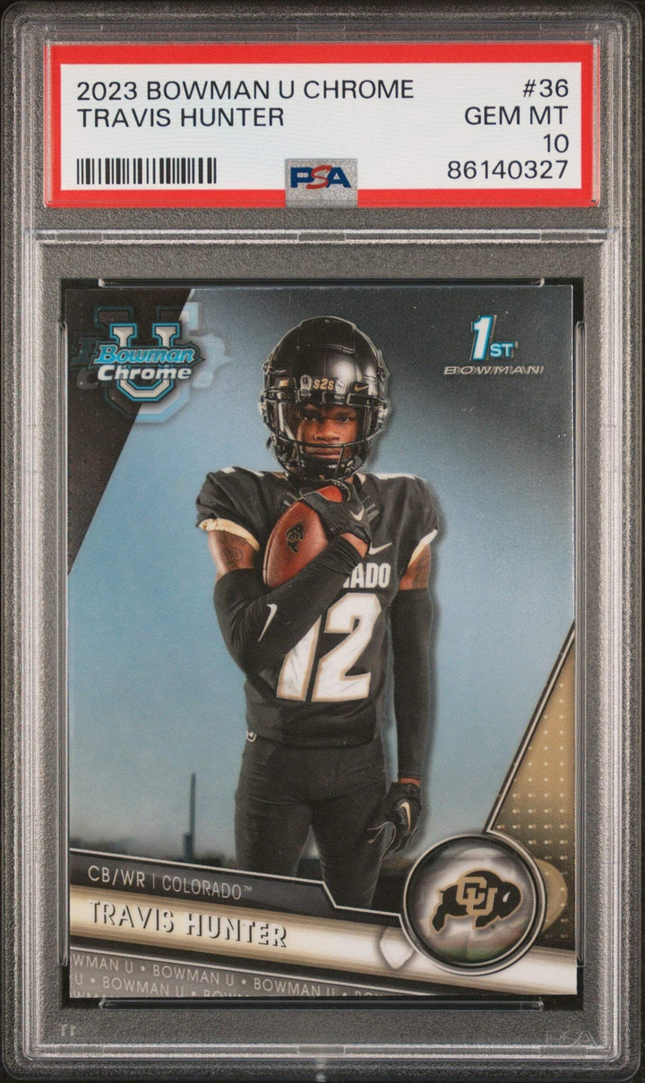 Graded 2023 Topps Bowman U Chrome Travis Hunter #36 Rookie Football Card PSA 10