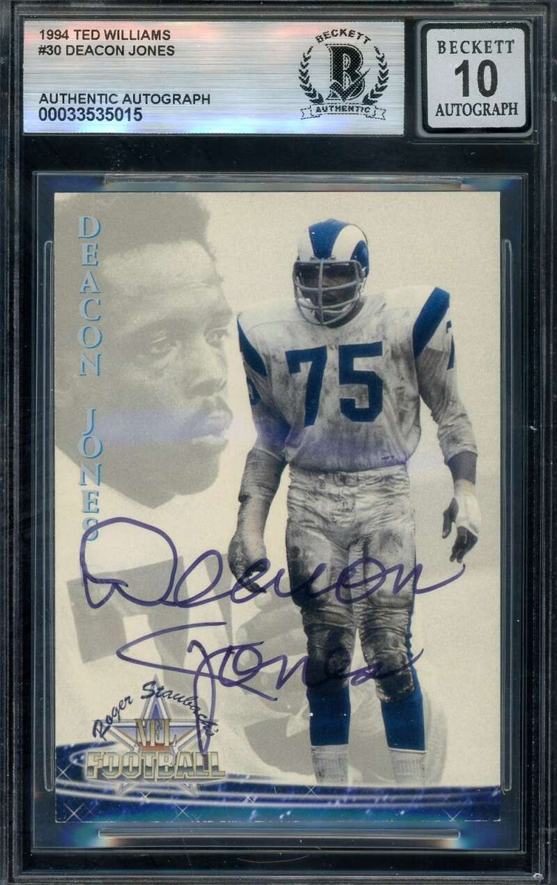 Deacon Jones Gem Mint 10 Beckett BAS Signed 1994 Ted Williams Company Autograph
