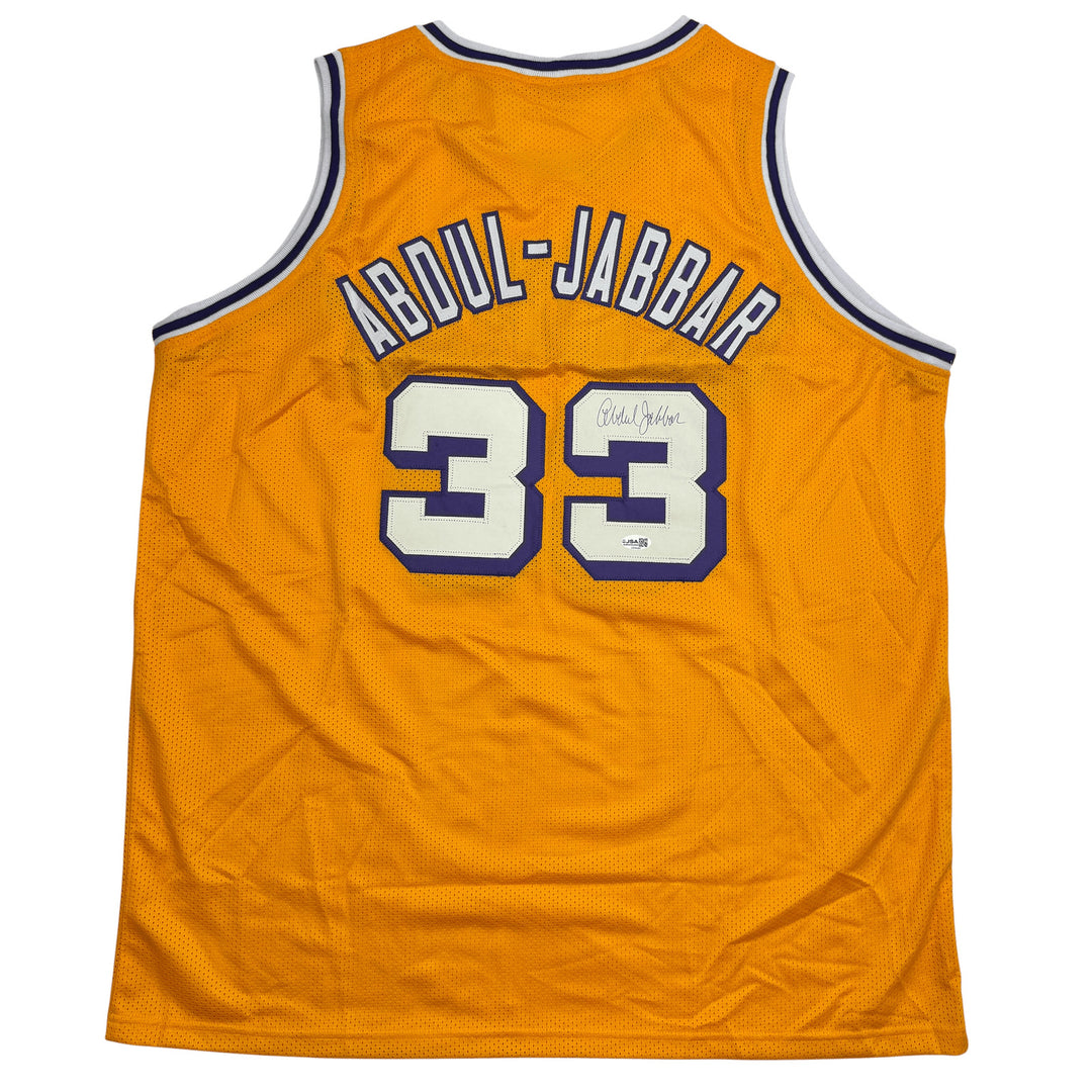 Autographed/Signed Kareem Abdul-Jabbar Los Angeles Yellow Jersey JSA COA