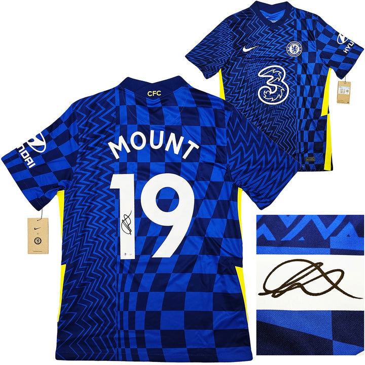 Chelsea F.C. Mason Mount Signed Blue Nike Jersey Size M in Black Beckett