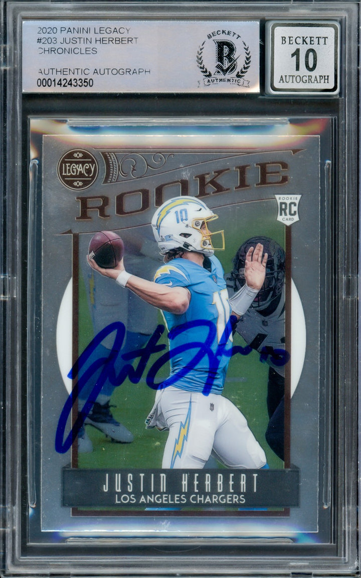 Justin Herbert Auto Signed 2020 Panini Legacy RC 203 Chargers Auto GM 10 Beckett
