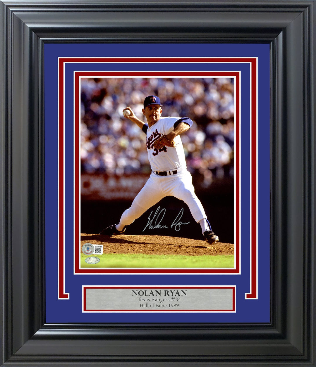Nolan Ryan Signed Framed 8x10 Photo Texas Rangers Beckett BAS QR