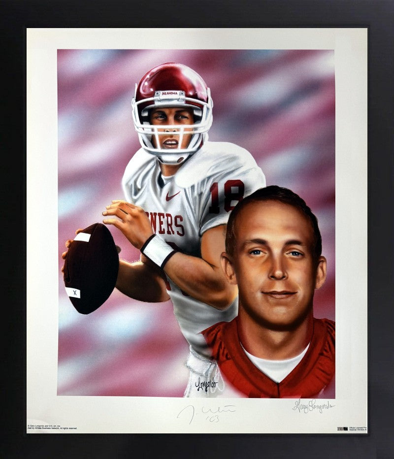 Jason White signed Oklahoma Sooners 20x24 Lithograph Framed W/ '03 Heisman