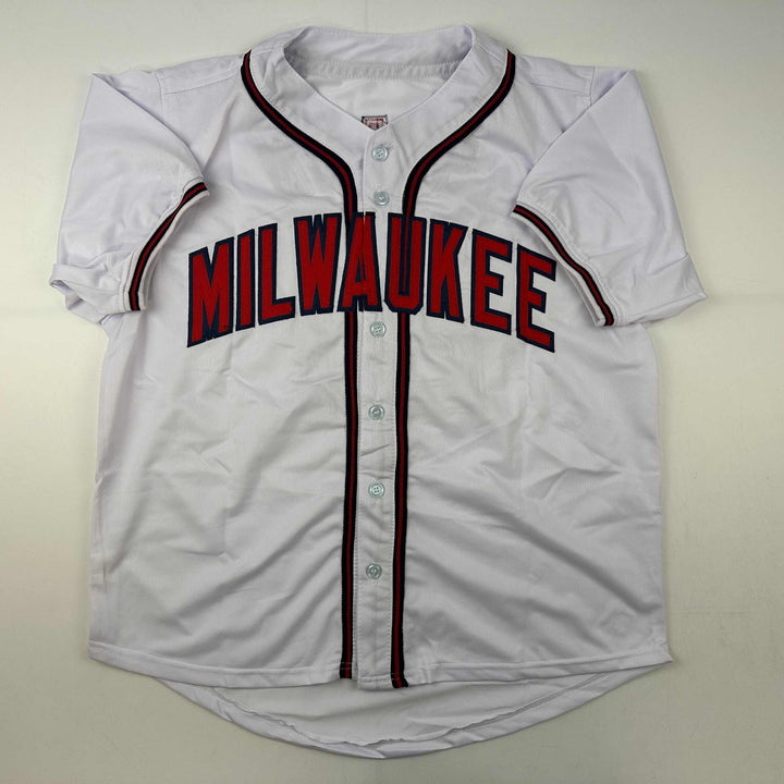 Facsimile Autographed Warren Spahn Atlanta White Reprint Jersey Size Men's XL