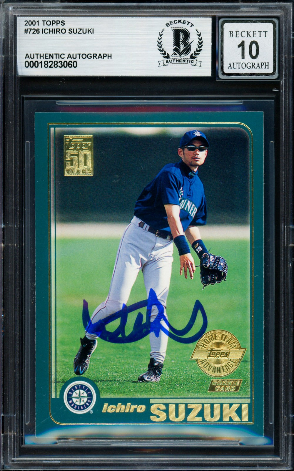 Ichiro Suzuki Auto 2001 Topps Home Team Advantage RC 726 Mariners Sig 10 Beckett