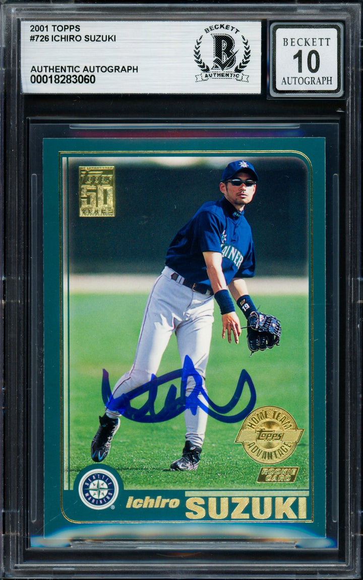 Ichiro Suzuki Auto 2001 Topps Home Team Advantage RC 726 Mariners Sig 10 Beckett