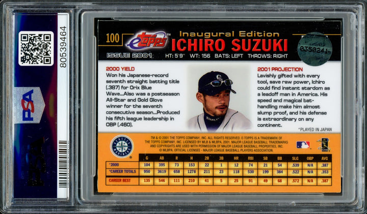 Ichiro Suzuki 2001 eTopps RC PSA 9 Gem 10 Auto 01 ROY/MVP PSA/DNA 80539464