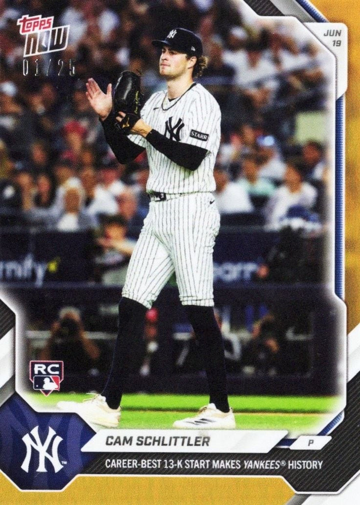 2026 Topps Now Cam Schlittler #355 Orange Foil /25 Rookie RC Baseball Card