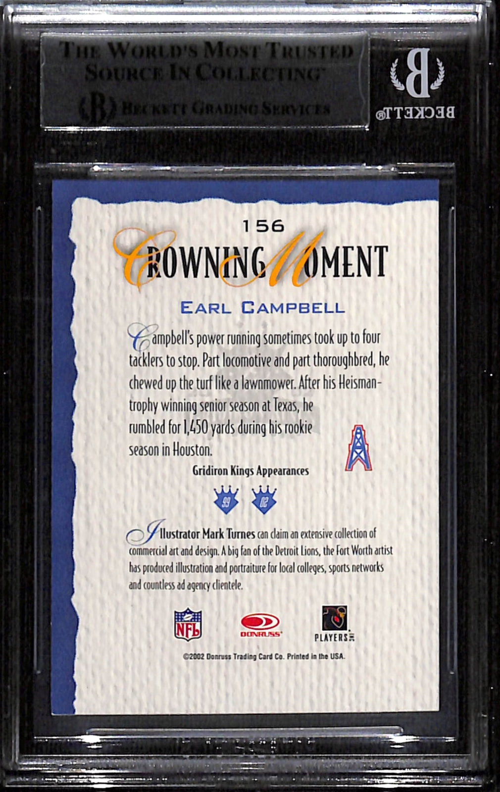 Earl Campbell Signed 2002 Gridiron Kings Trading Card Beckett 40332