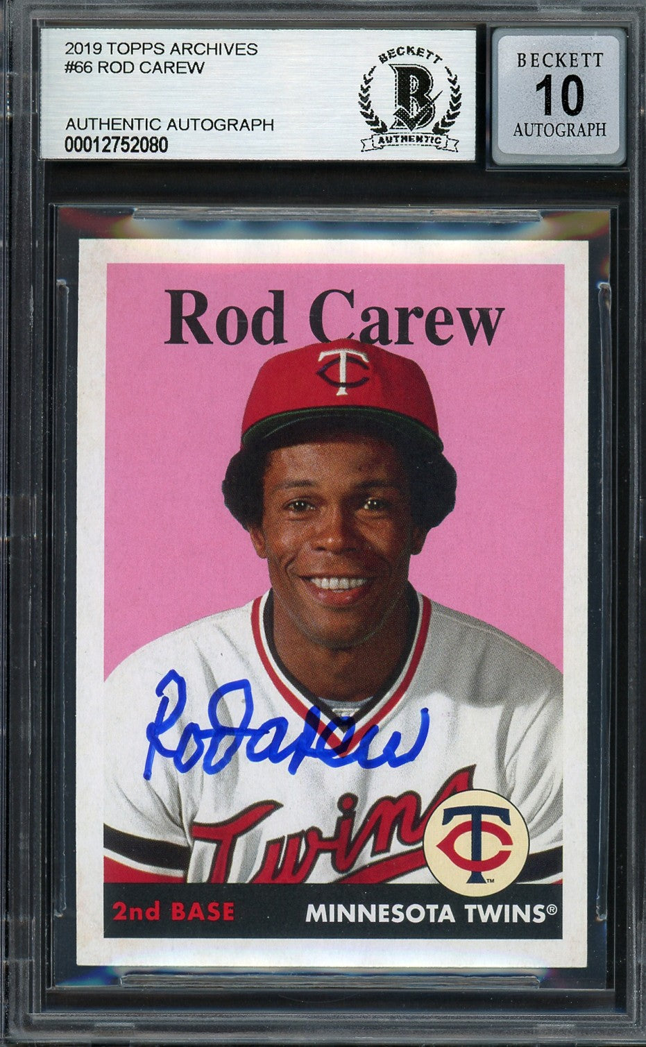Rod Carew Signed 2019 Topps Archives Card 66 Minnesota Twins Auto GM 10 Beckett