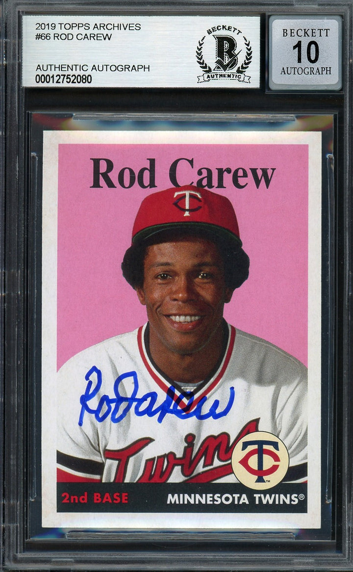 Rod Carew Signed 2019 Topps Archives Card 66 Minnesota Twins Auto GM 10 Beckett
