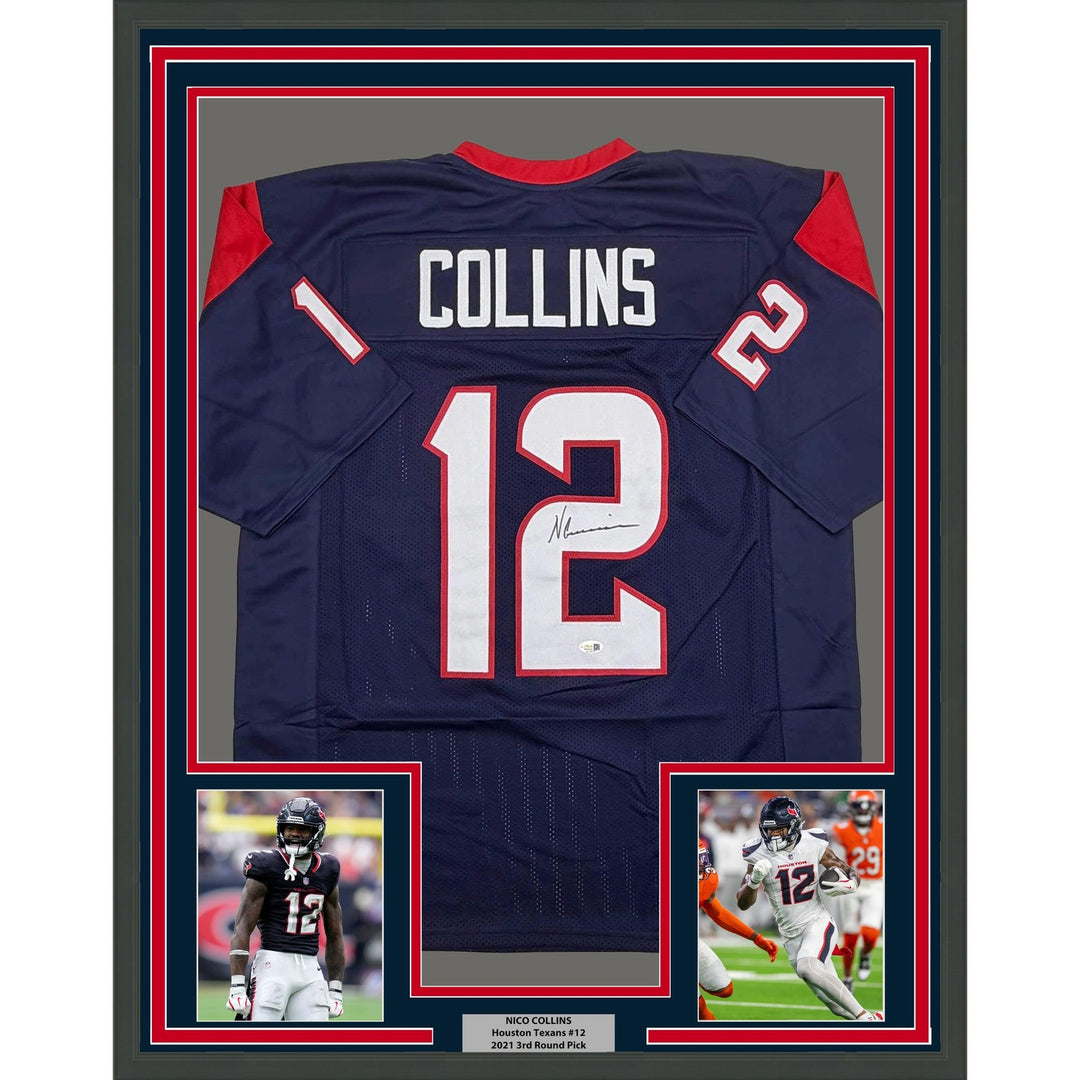 Framed Signed Nico Collins 35x39 Houston Blue Rookie Jersey JSA COA