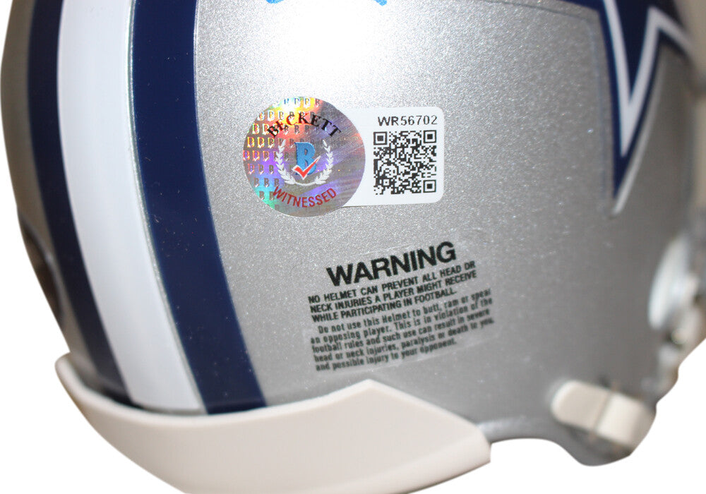Emmitt Smith & Tony Dorsett Signed Dallas Cowboys VSR4 Mini Helmet BAS 37346