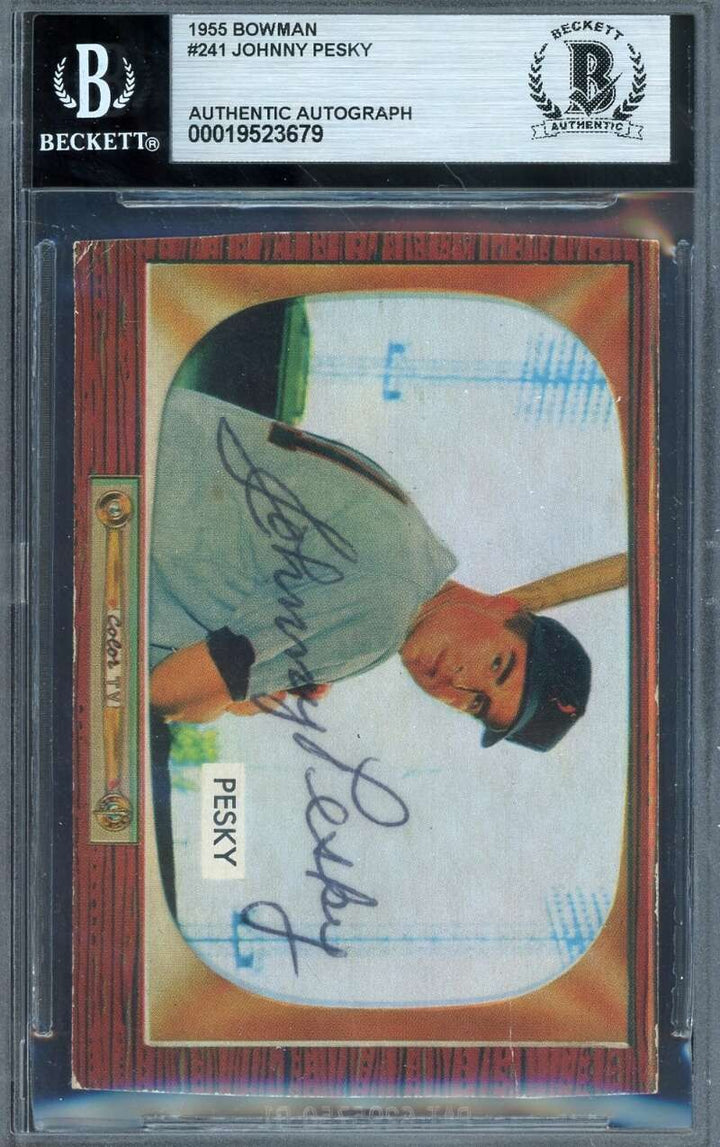Johnny Pesky Beckett BAS Vintage Signed 1955 Bowman Autograph Orioles