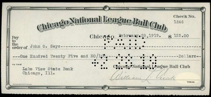 William Veeck JSA Cert Signed 1919 Chicago Cubs Check Autograph 5