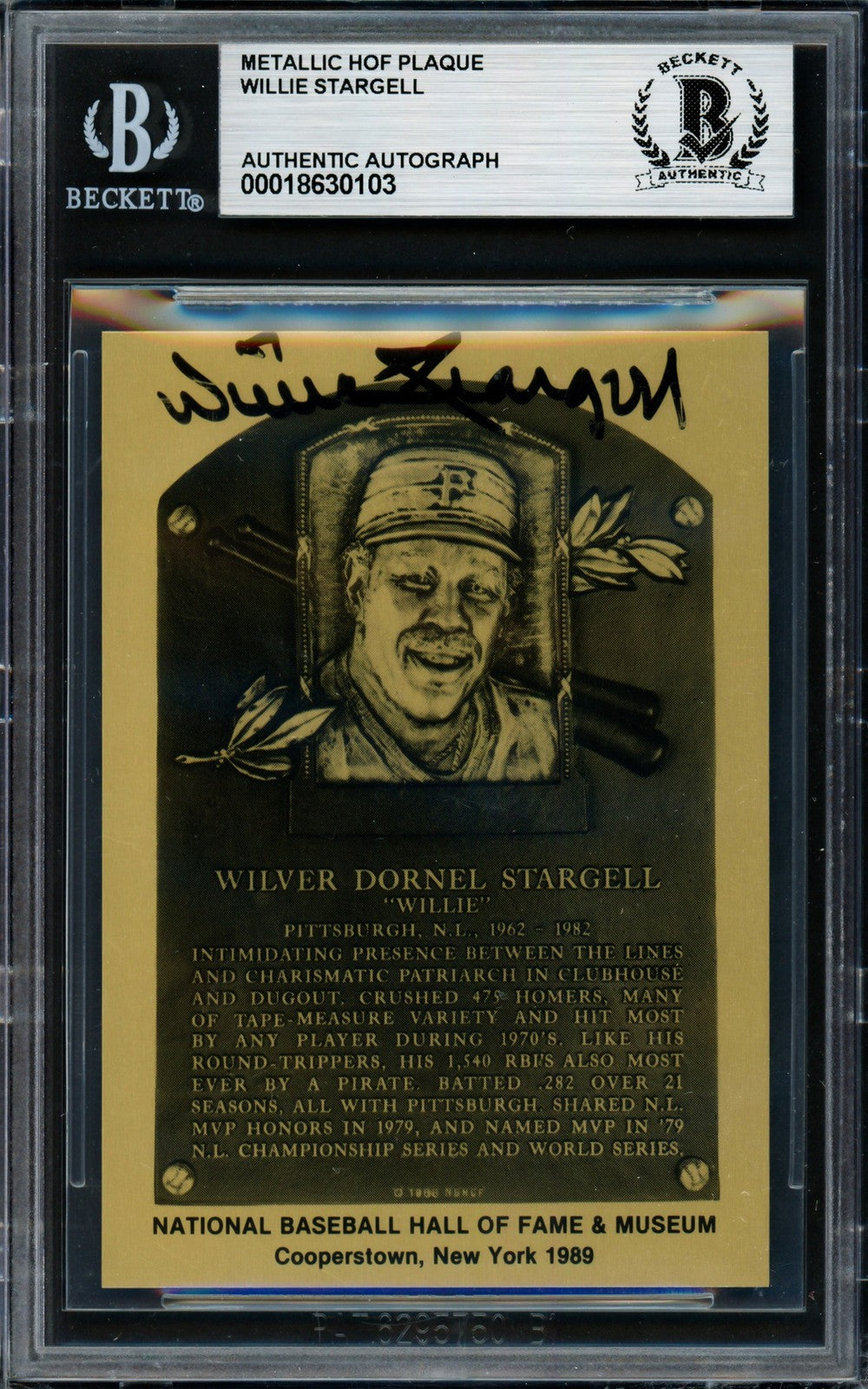 Willie Stargell Auto 1989 2.5x3.5 HOF Metal Plaque Card Pirates Beckett