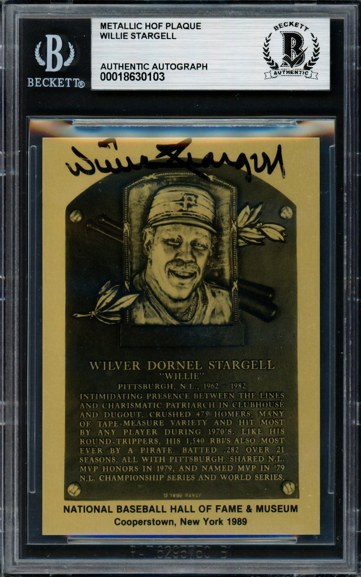 Willie Stargell Auto 1989 2.5x3.5 HOF Metal Plaque Card Pirates Beckett