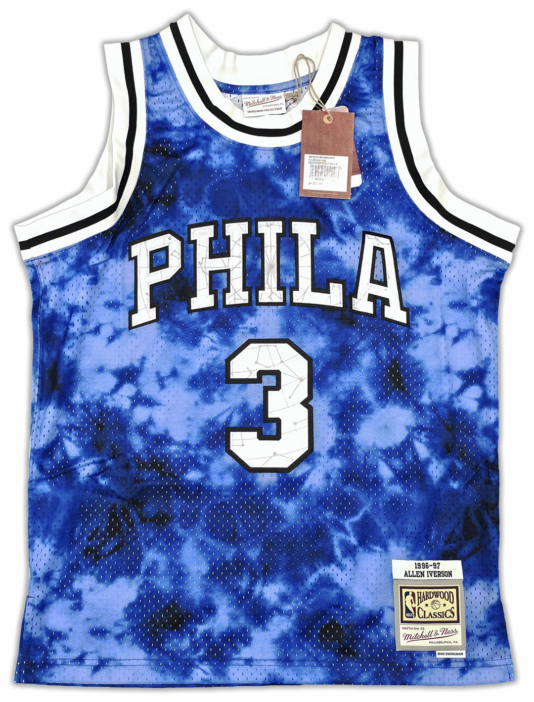 76ers Allen Iverson Auto Blue M & N 1996-97 HWC Swingman Galaxy Jersey Size M