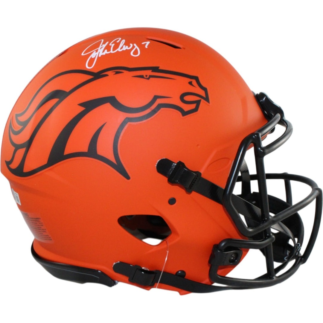 John Elway Autographed Denver Broncos Pro Rave Helmet Beckett Witness 55252
