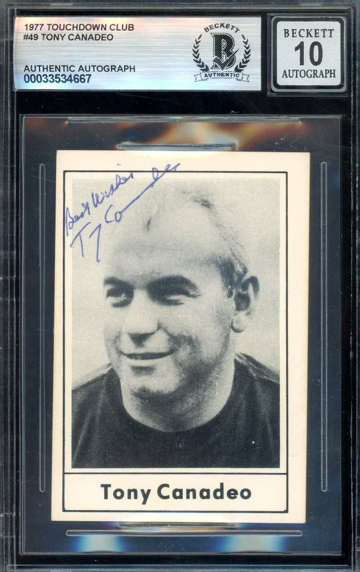 Tony Canadeo Gem Mint 10 Beckett BAS Signed 1977 Touchdown Club Autograph