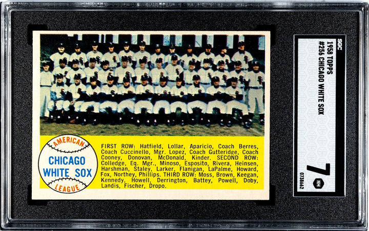 1958 Topps Chicago White Sox Team Check List Card #256- SGC Graded 7 NM