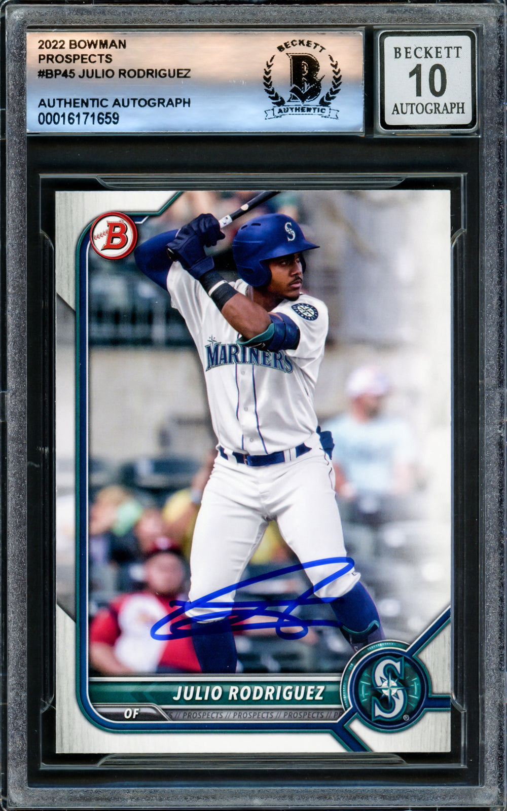 Julio Rodriguez Auto 2022 Bowman Prospects Card BP45 Mariners Auto GM 10 Beckett