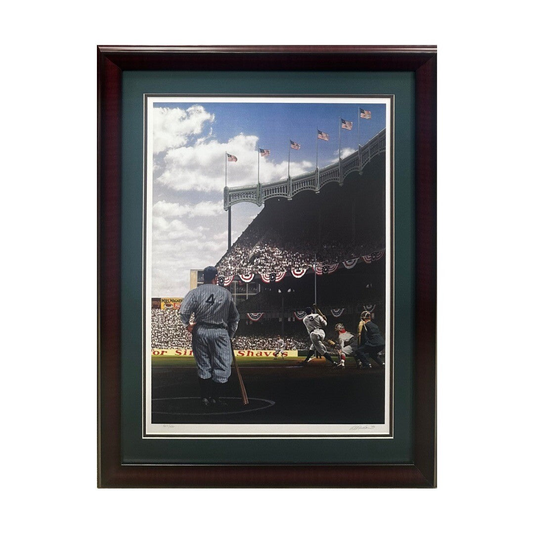 Babe Ruth Lou Gehrig Yankee Stadium 1927 WS Litho Framed LE Bill Purdom Signed