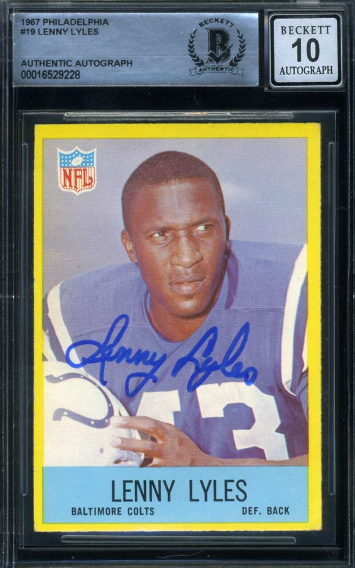 Lenny Lyles Gem Mint 10 Beckett BAS Signed 1967 Philadelphia Rookie Autograph