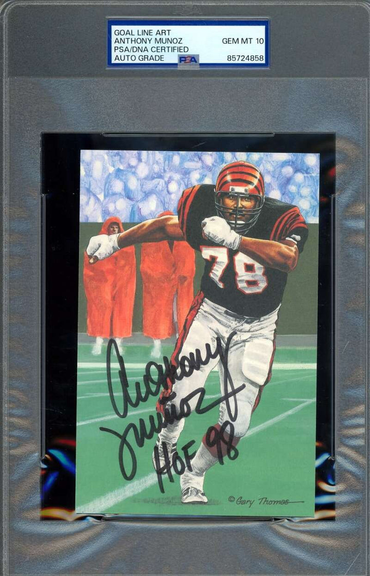 Anthony Munoz Gem Mint 10 PSA DNA Signed Goal Line Art Card GLAC Auto HOF 98